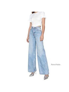 Rhinestone High Waisted Wide Leg Denim Jeans Studded Pants